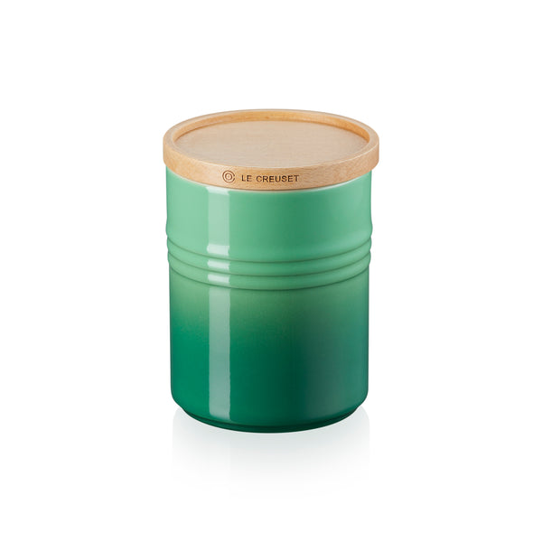 Medium Stoneware Storage Jar With Wooden Lid - Bamboo