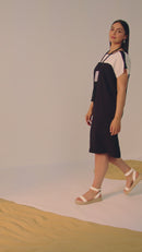 Contrast Top Panel Dress - Black/Cream