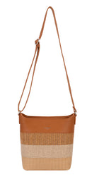 Small Multicoloured Hessian Bag - Cognac