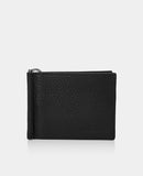 Leather Bi-Fold Wallet with Money Clip - Black