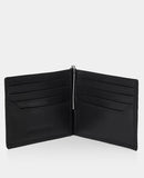 Leather Bi-Fold Wallet with Money Clip - Black