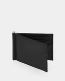 Leather Bi-Fold Wallet with Money Clip - Black