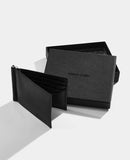 Leather Bi-Fold Wallet with Money Clip - Black