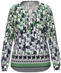 Long Sleeve Print Blouse - Green