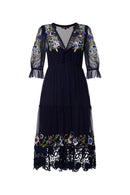 Ambre Embroidered Dress - Indigo