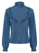 Zaves Chambray Ruffle Blouse - Blue