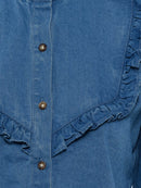 Zaves Chambray Ruffle Blouse - Blue