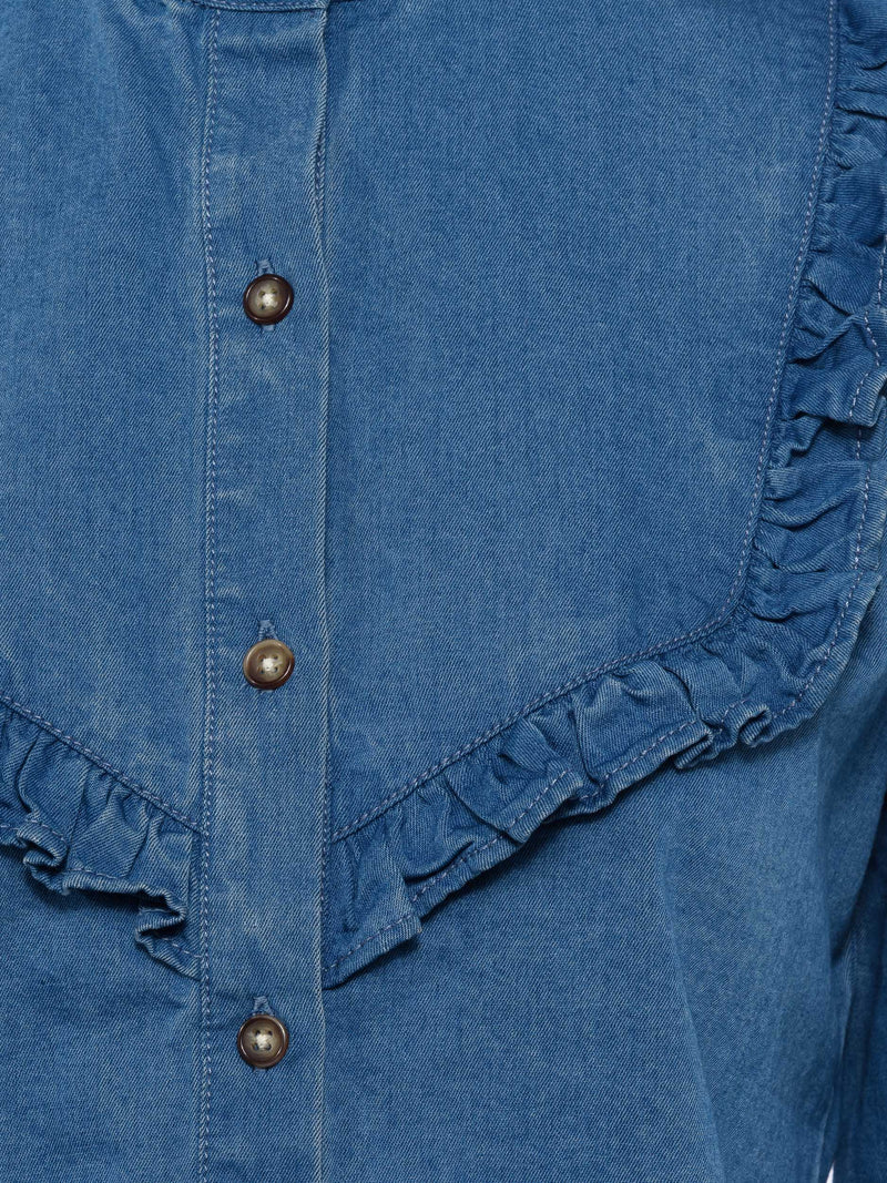 Zaves Chambray Ruffle Blouse - Blue