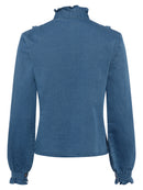Zaves Chambray Ruffle Blouse - Blue