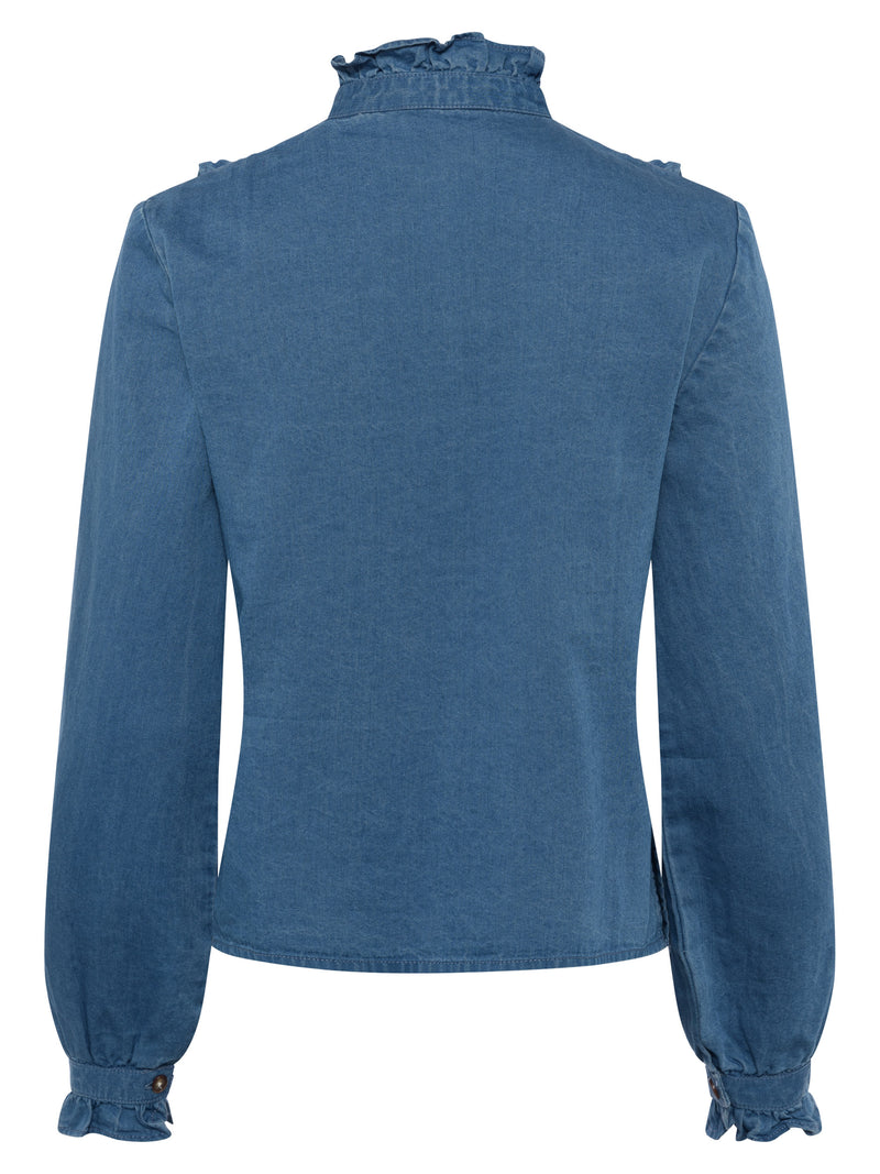 Zaves Chambray Ruffle Blouse - Blue