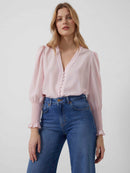 Crepe V-neck Blouse - Chalk Pink