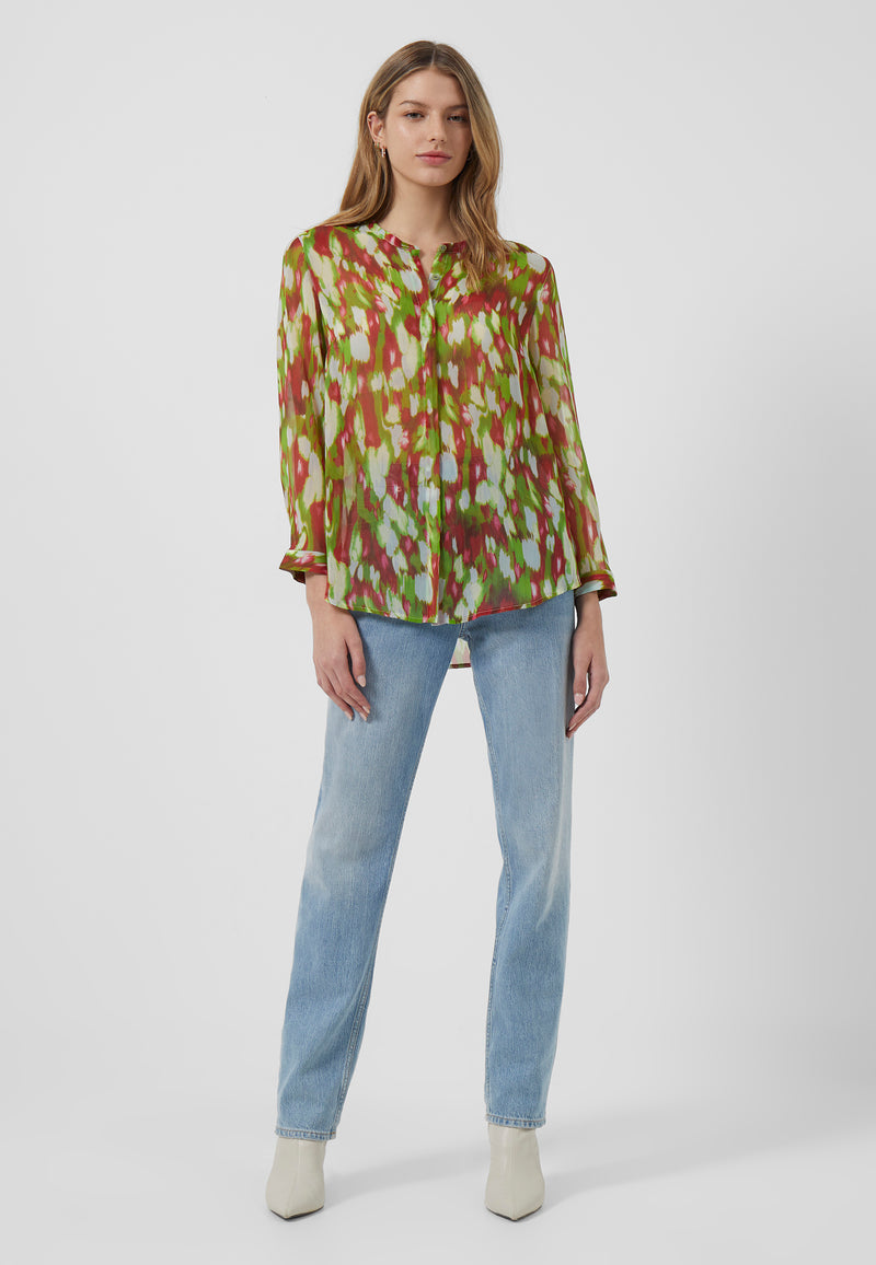 Innes Crinkle Collarless Shirt - Algae Green