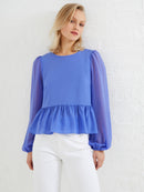Crepe Peplum T-Shirt - Baja Blue