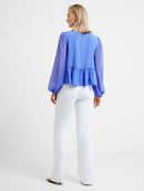 Crepe Peplum T-Shirt - Baja Blue