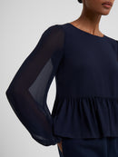 Crepe Peplum T-Shirt - Marine