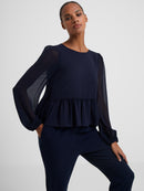 Crepe Peplum T-Shirt - Marine