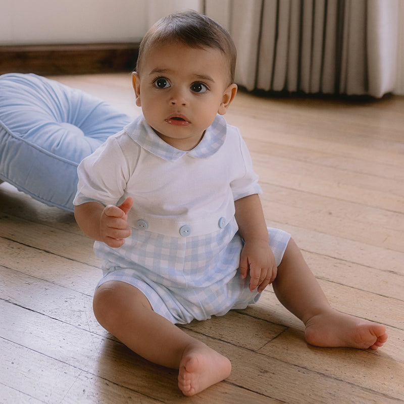 Check Romper - Pale Blue