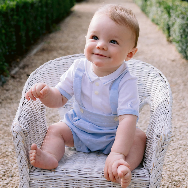 2 in 1 Check Romper - Pale Blue