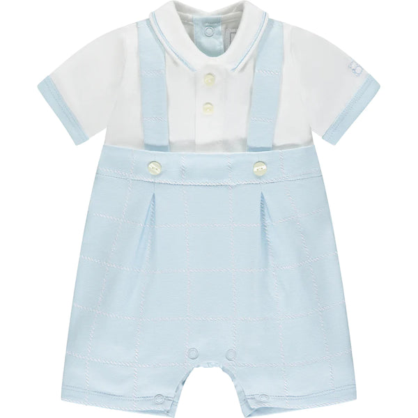 2 in 1 Check Romper - Pale Blue