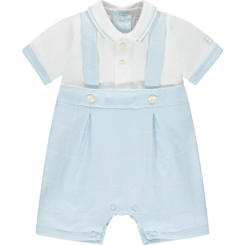 2 in 1 Check Romper - Pale Blue