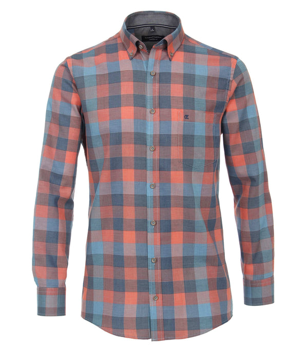 Check Leisure Long Sleeve Shirt - Tangarine