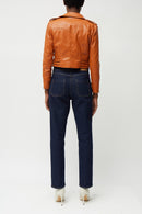 Etta Vegan Leather Biker Jacket - Leather Brown