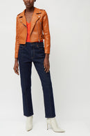 Etta Vegan Leather Biker Jacket - Leather Brown