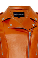 Etta Vegan Leather Biker Jacket - Leather Brown