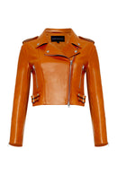 Etta Vegan Leather Biker Jacket - Leather Brown