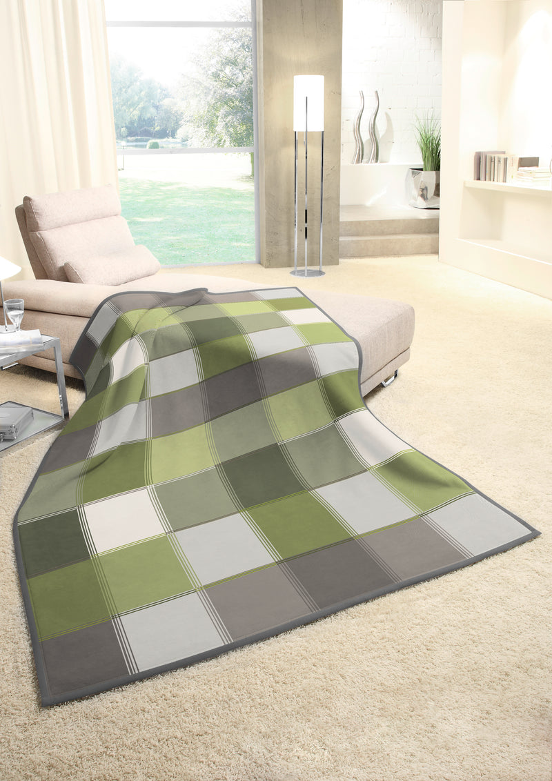 Cotton Home Check Green Throw 150x200cm