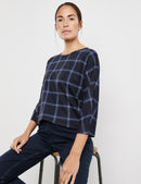 Moon Shine 3/4 Sleeve T-Shirt - Black/blue Check