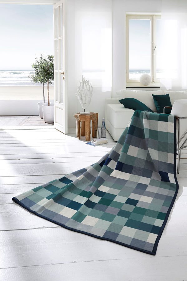 Cotton Rich Squares Blue Throw 150x200cm
