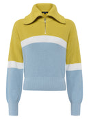 Konnie Half Zip Jumper - Olive/forget Me Not