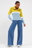 Konnie Half Zip Jumper - Olive/forget Me Not