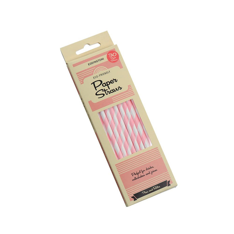 30 Pink Stripe Paper Straws