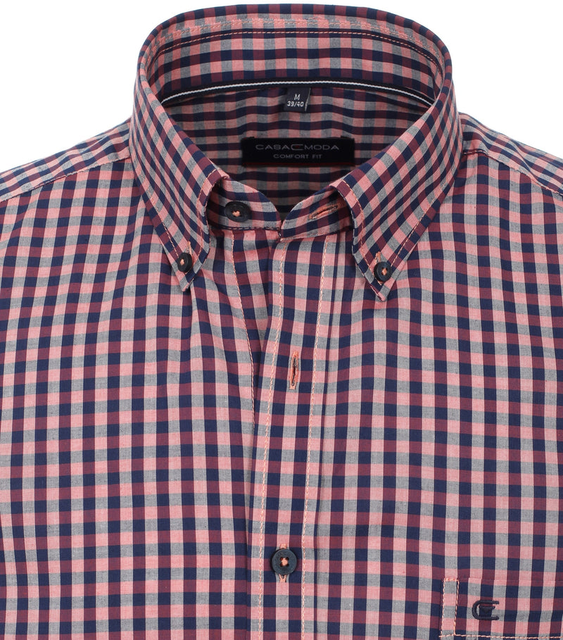 Comfort Fit Button Down Check Shirt - Red