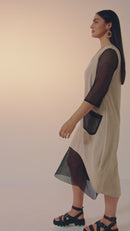 Contrast Mesh Dress - Stone