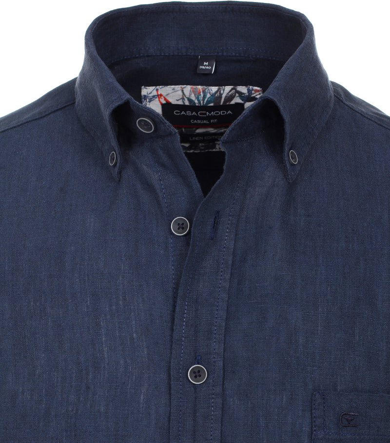 Casual Fit Button Down Plain Shirt - Dark Blue