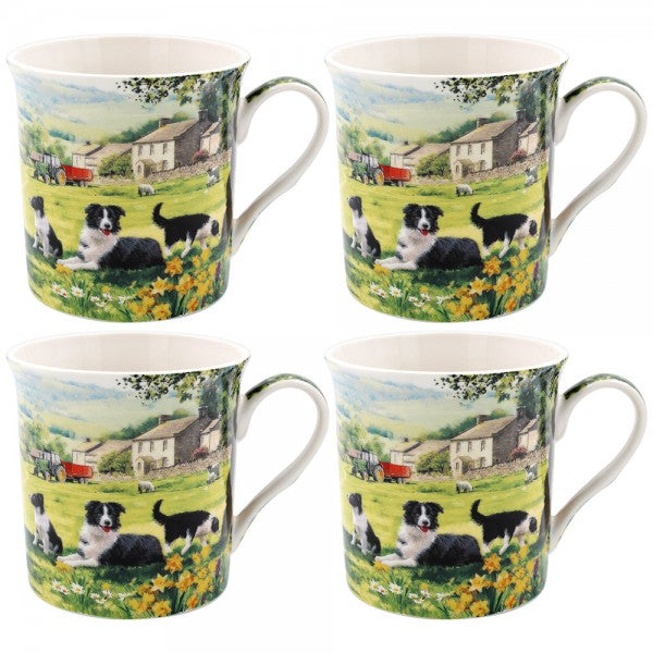 Collie & Sheep Set of 4 Mugs
