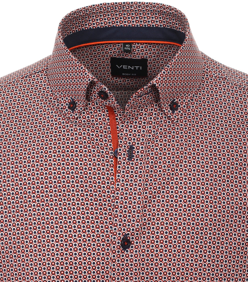 Long Sleeve Body Fit Print Shirt - Orange