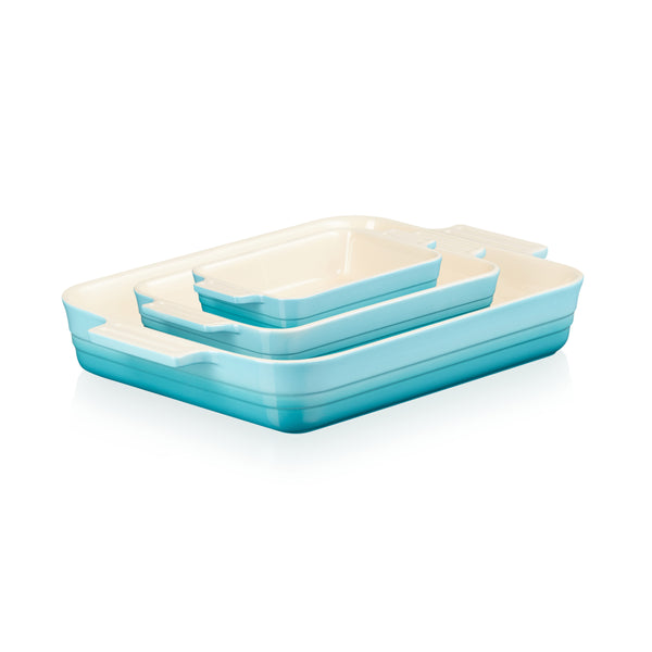 Stoneware 3 Piece Classic Rectangular Dish Set - Teal