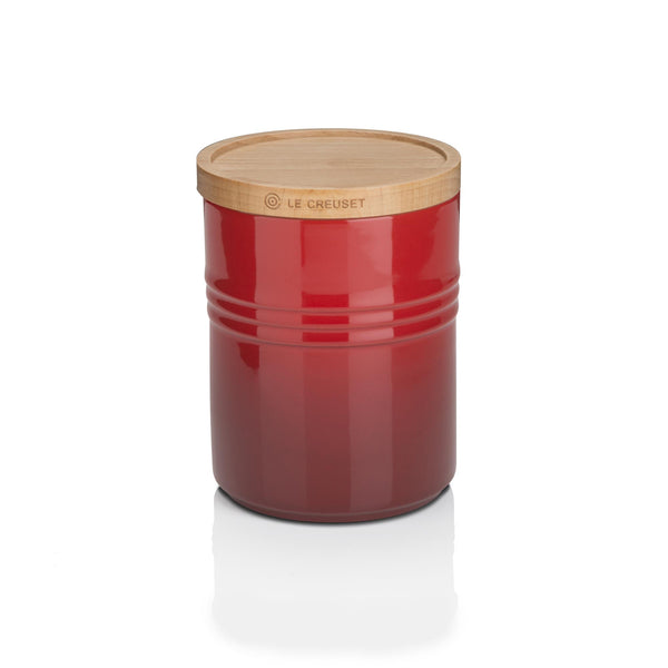 Medium Stoneware Storage Jar With Wooden Lid - Cerise