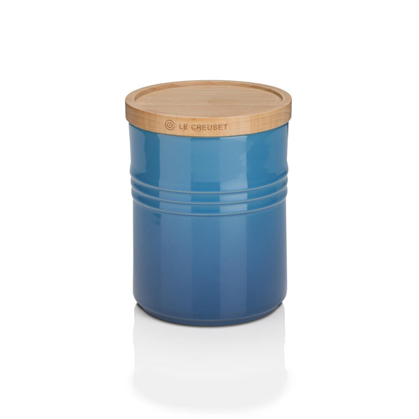 Medium Stoneware Storage Jar With Wooden Lid - Marseille Blue