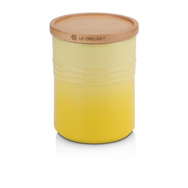 Medium Stoneware Storage Jar With Wooden Lid - Soleil Yellow