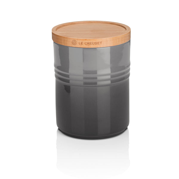 Medium Stoneware Storage Jar With Wooden Lid - Flint