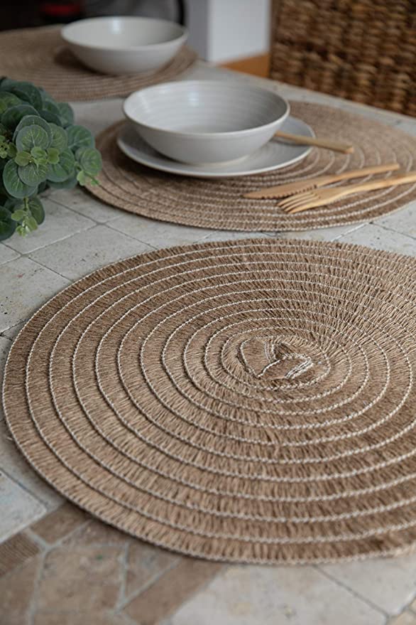 Set of 4 Jute Placemats Natural Hessian Round Table Mats 41cm