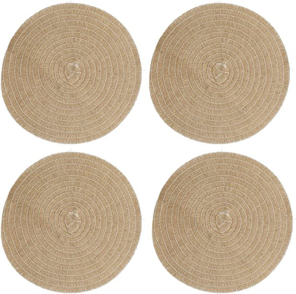 Set of 4 Jute Placemats Natural Hessian Round Table Mats 41cm