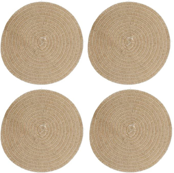 Set of 4 Jute Placemats Natural Hessian Round Table Mats 41cm