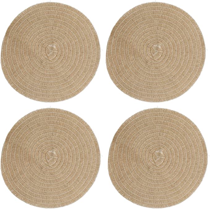 Set of 4 Jute Placemats Natural Hessian Round Table Mats 41cm