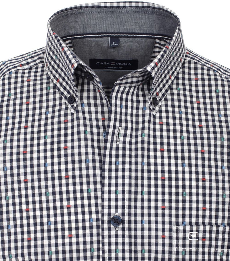 Comfort Fit Button Down Check Shirt - Blue